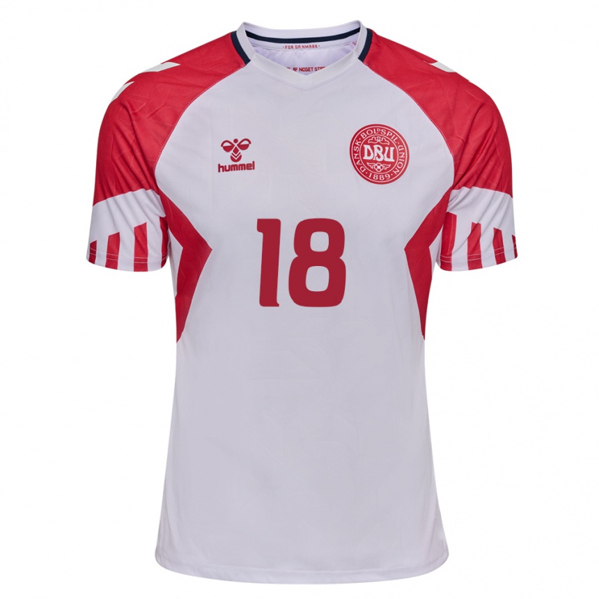 Herren Fußball Dänische Maurits Kjaergaard #18 Weiß Auswärtstrikot Trikot 24-26 T-Shirt Luxemburg