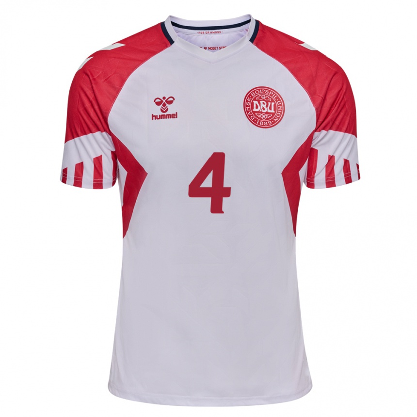 Herren Fußball Dänische Rikke Sevecke #4 Weiß Auswärtstrikot Trikot 24-26 T-Shirt Luxemburg