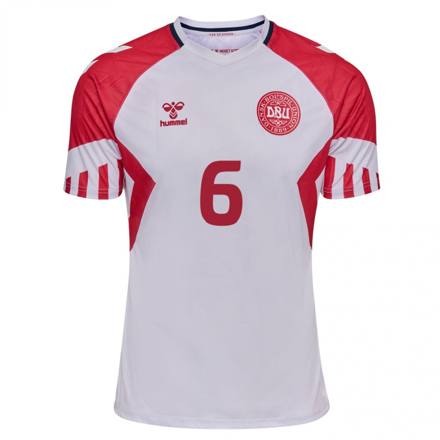 Herren Fußball Dänische Oscar Fraulo #6 Weiß Auswärtstrikot Trikot 24-26 T-Shirt Luxemburg