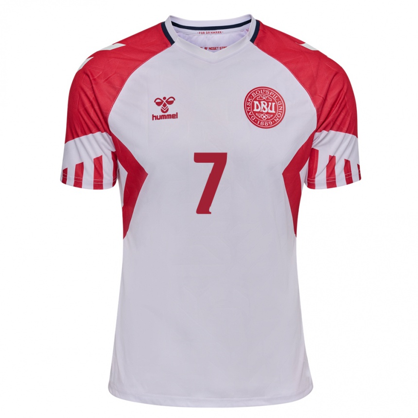 Herren Fußball Dänische Mathias Jensen #7 Weiß Auswärtstrikot Trikot 24-26 T-Shirt Luxemburg