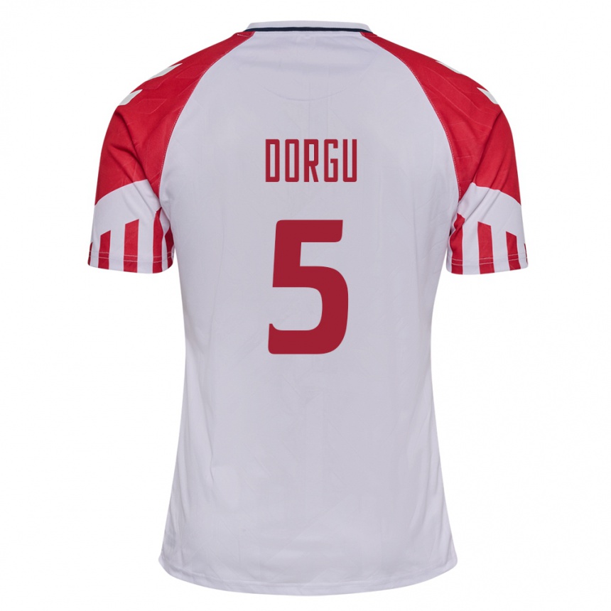 Herren Fußball Dänische Patrick Dorgu #5 Weiß Auswärtstrikot Trikot 24-26 T-Shirt Luxemburg