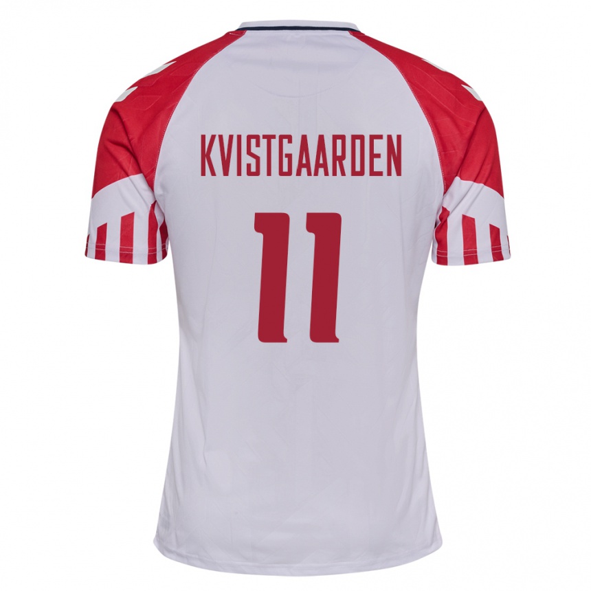Herren Fußball Dänische Mathias Kvistgaarden #11 Weiß Auswärtstrikot Trikot 24-26 T-Shirt Luxemburg