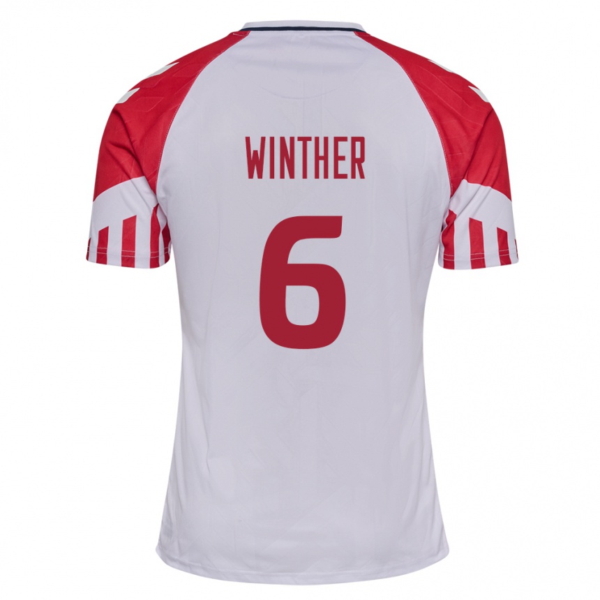 Herren Fußball Dänische Casper Winther #6 Weiß Auswärtstrikot Trikot 24-26 T-Shirt Luxemburg
