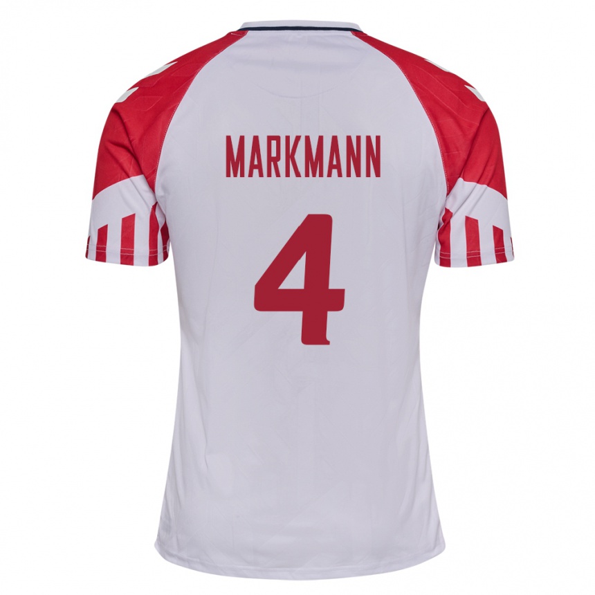 Herren Fußball Dänische Noah Markmann #4 Weiß Auswärtstrikot Trikot 24-26 T-Shirt Luxemburg
