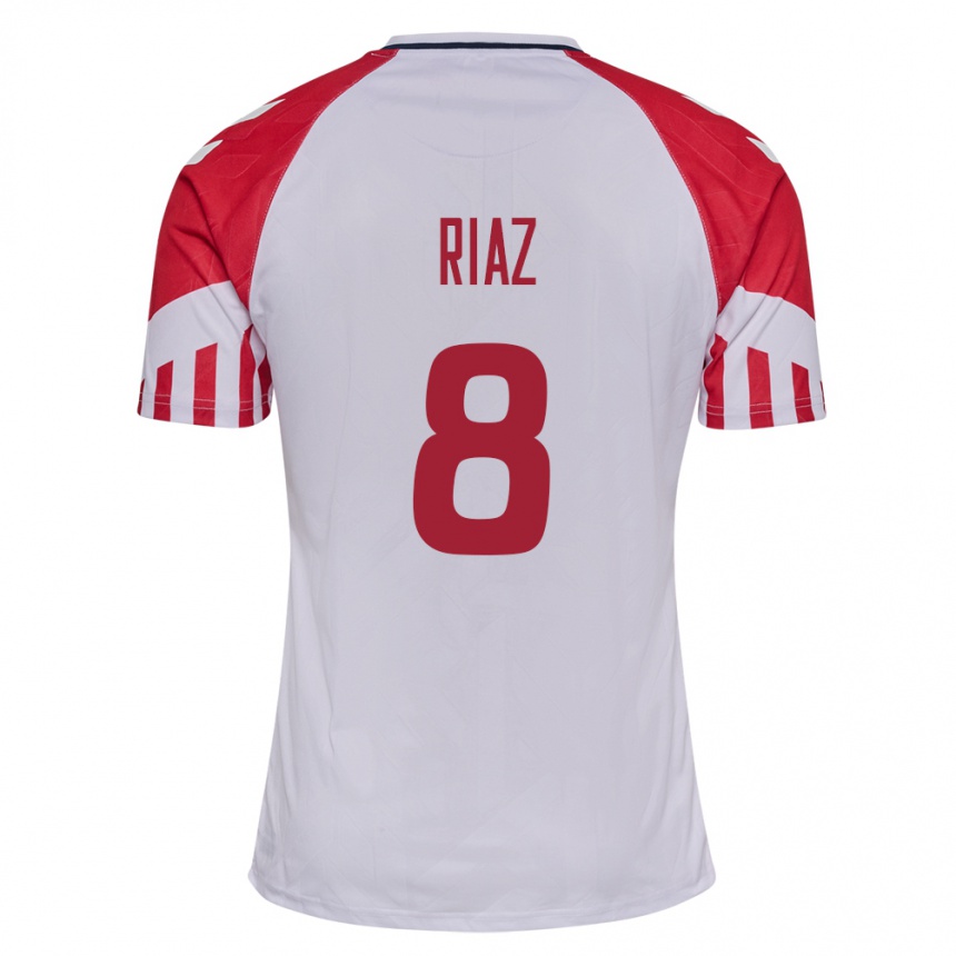 Herren Fußball Dänische Danial Riaz #8 Weiß Auswärtstrikot Trikot 24-26 T-Shirt Luxemburg