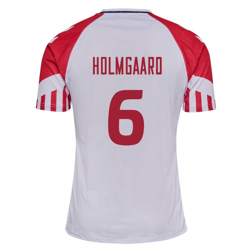 Herren Fußball Dänische Karen Holmgaard #6 Weiß Auswärtstrikot Trikot 24-26 T-Shirt Luxemburg