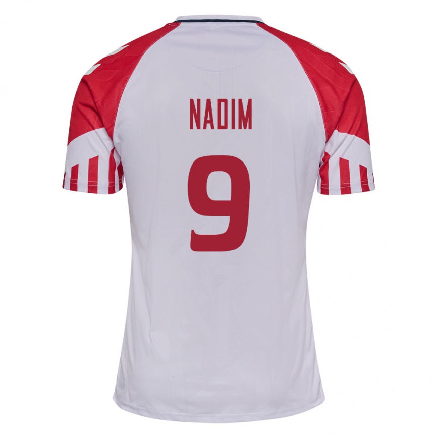 Herren Fußball Dänische Nadia Nadim #9 Weiß Auswärtstrikot Trikot 24-26 T-Shirt Luxemburg