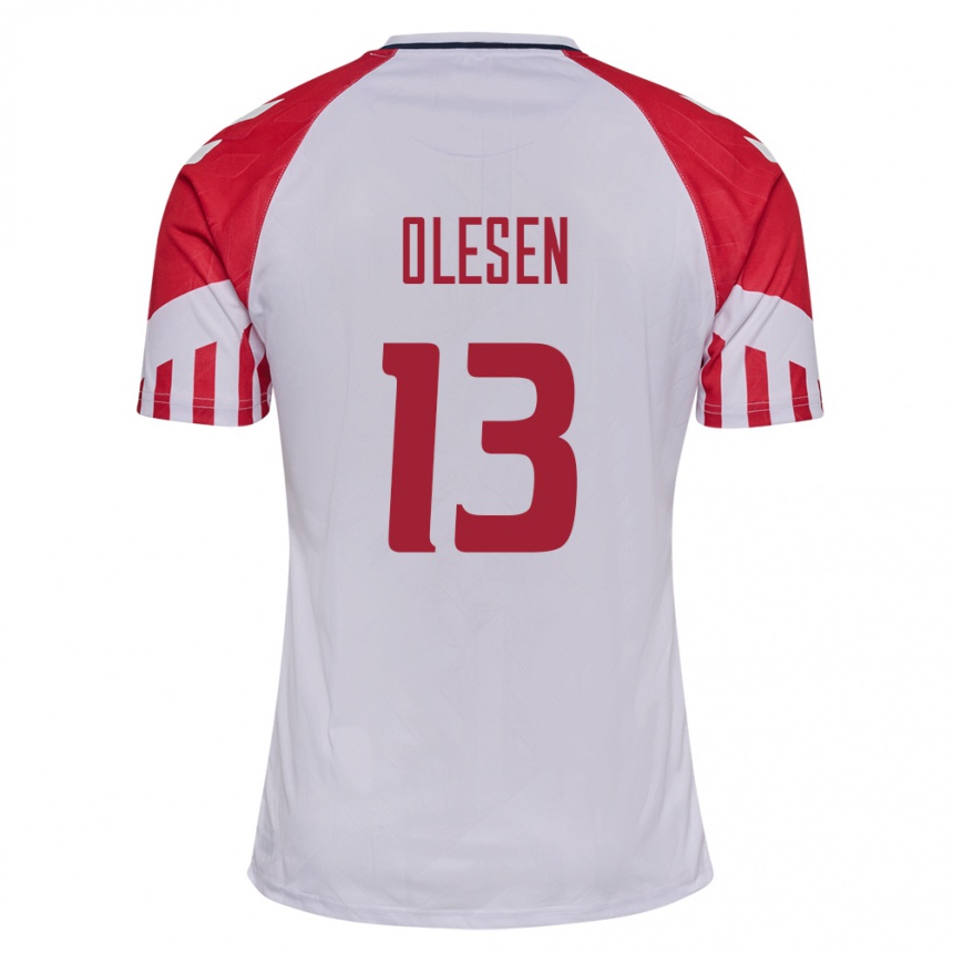 Herren Fußball Dänische Karoline Olesen #13 Weiß Auswärtstrikot Trikot 24-26 T-Shirt Luxemburg