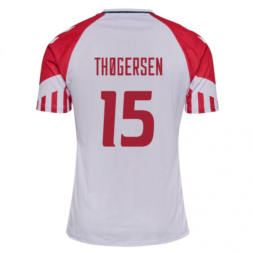 Herren Fußball Dänische Frederikke Thøgersen #15 Weiß Auswärtstrikot Trikot 24-26 T-Shirt Luxemburg