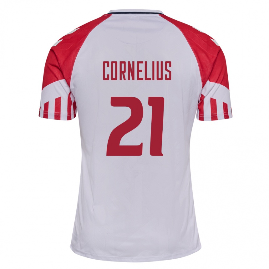 Herren Fußball Dänische Andreas Cornelius #21 Weiß Auswärtstrikot Trikot 24-26 T-Shirt Luxemburg