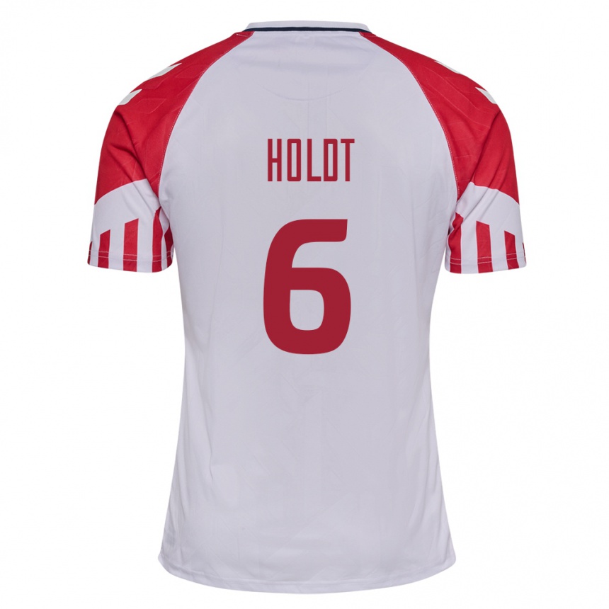 Herren Fußball Dänische Olivia Holdt #6 Weiß Auswärtstrikot Trikot 24-26 T-Shirt Luxemburg