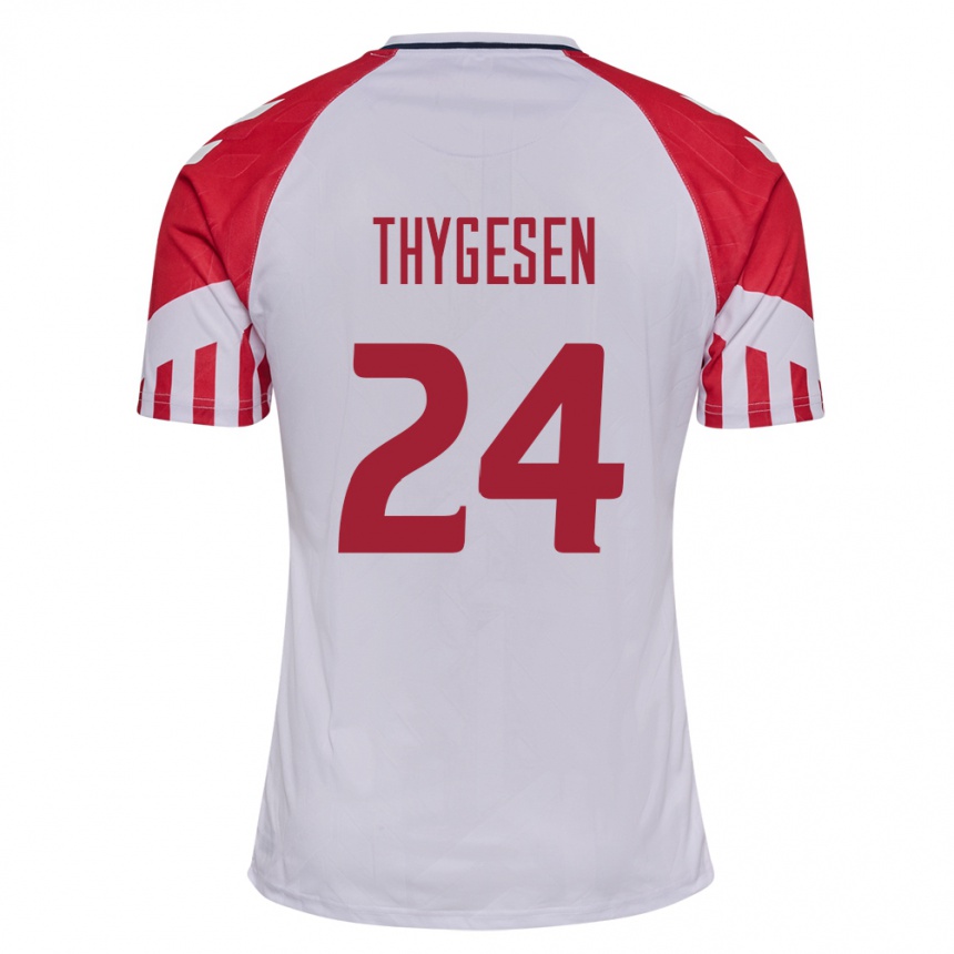 Herren Fußball Dänische Sarah Thygesen #24 Weiß Auswärtstrikot Trikot 24-26 T-Shirt Luxemburg
