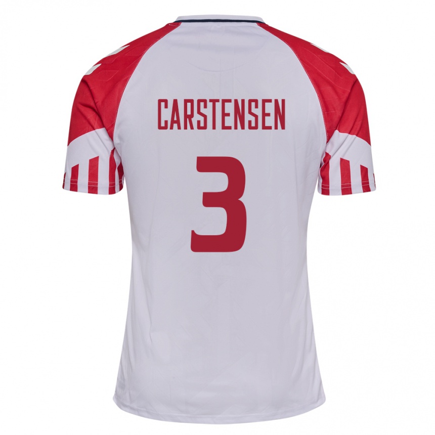 Herren Fußball Dänische Rasmus Carstensen #3 Weiß Auswärtstrikot Trikot 24-26 T-Shirt Luxemburg