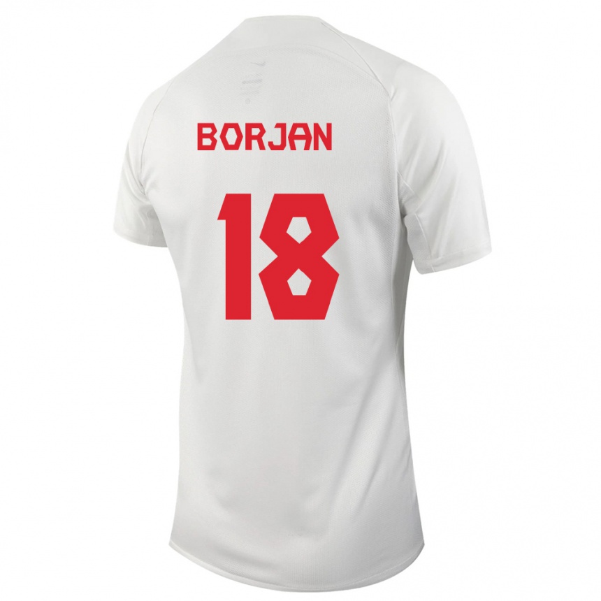 Herren Fußball Kanadische Milan Borjan #18 Weiß Auswärtstrikot Trikot 24-26 T-Shirt Luxemburg