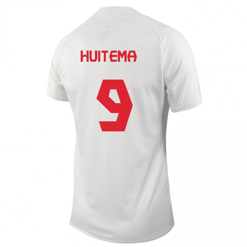 Herren Fußball Kanadische Jordyn Huitema #9 Weiß Auswärtstrikot Trikot 24-26 T-Shirt Luxemburg