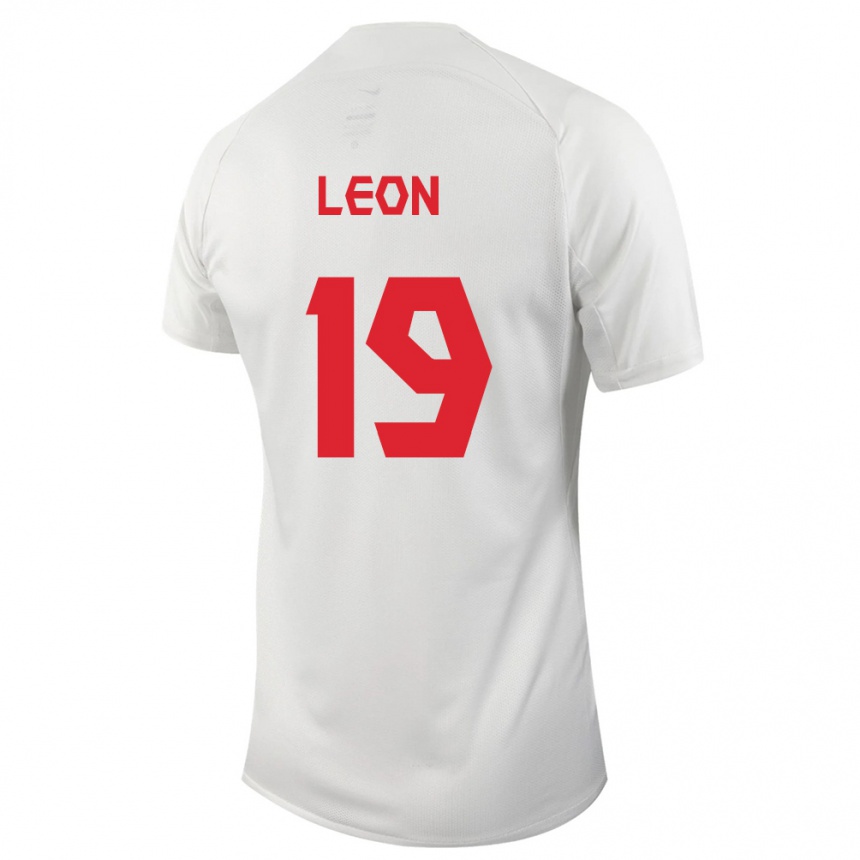 Herren Fußball Kanadische Adriana Leon #19 Weiß Auswärtstrikot Trikot 24-26 T-Shirt Luxemburg