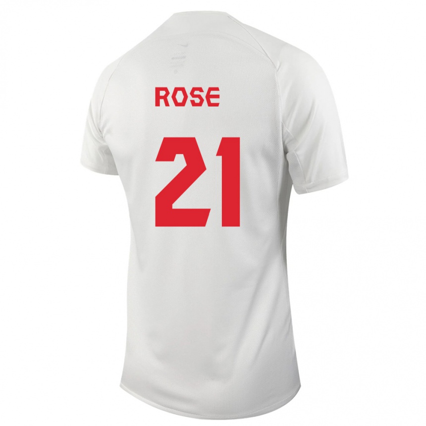 Herren Fußball Kanadische Jade Rose #21 Weiß Auswärtstrikot Trikot 24-26 T-Shirt Luxemburg