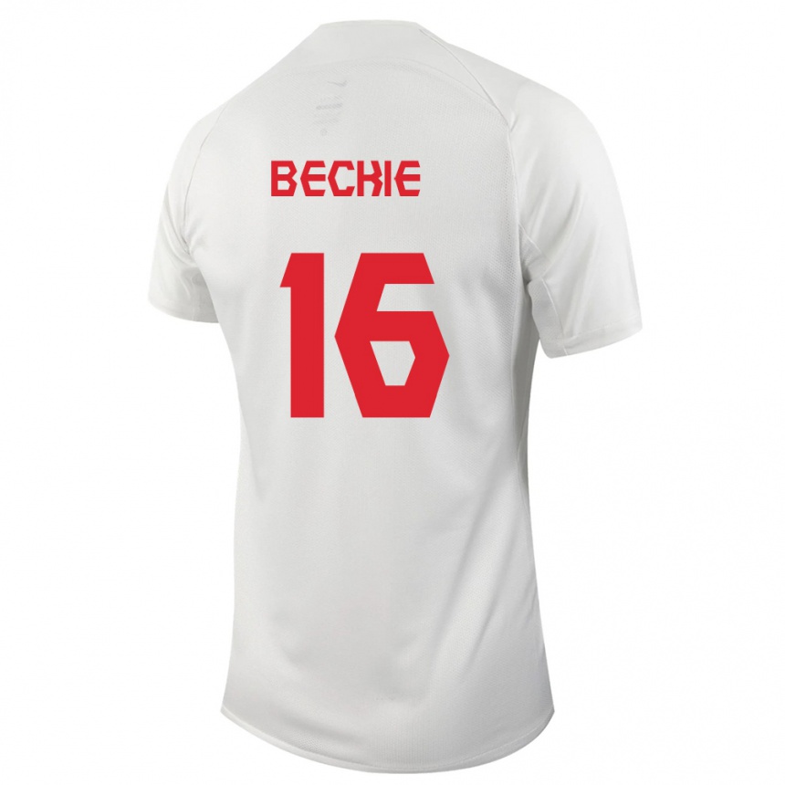 Herren Fußball Kanadische Janine Beckie #16 Weiß Auswärtstrikot Trikot 24-26 T-Shirt Luxemburg