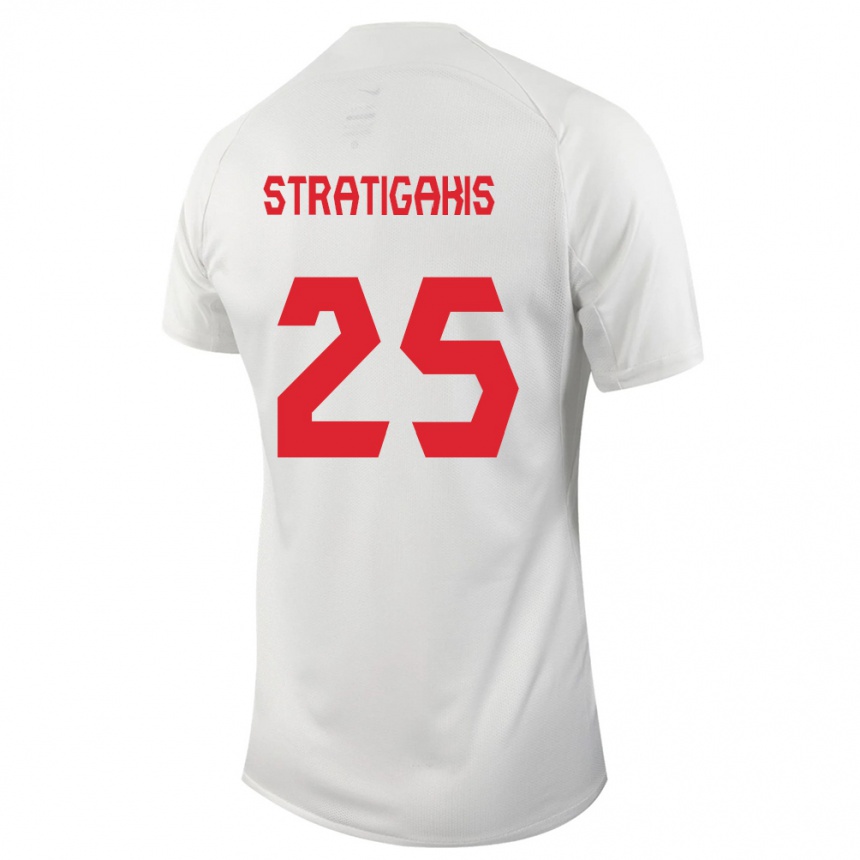 Herren Fußball Kanadische Sarah Stratigakis #25 Weiß Auswärtstrikot Trikot 24-26 T-Shirt Luxemburg