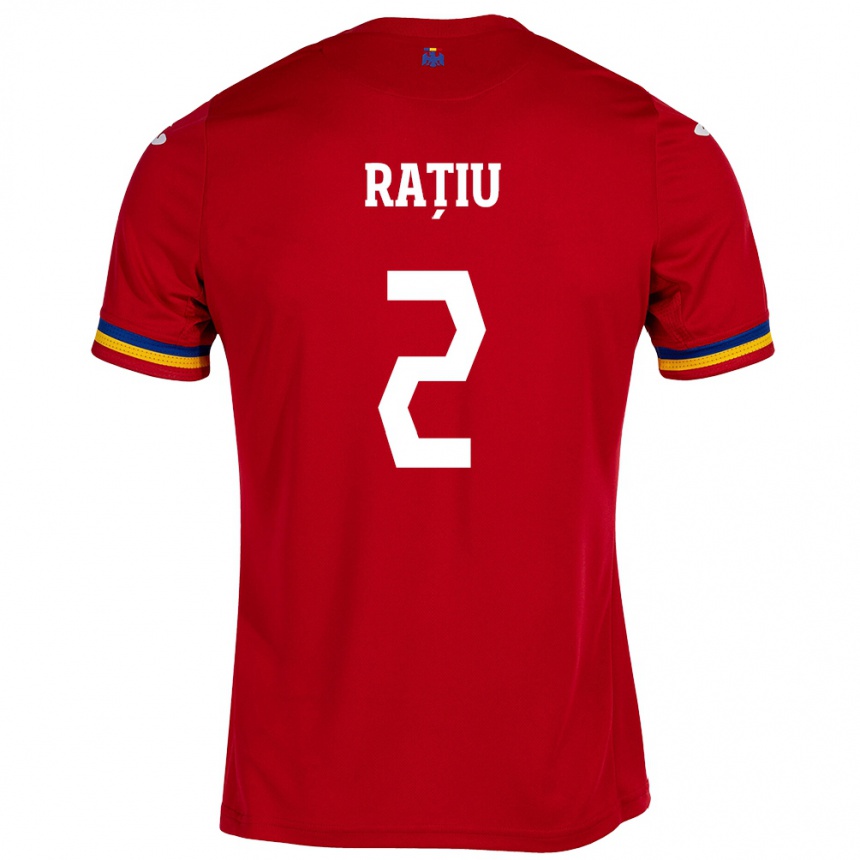 Herren Fußball Rumänische Andrei Rațiu #2 Rot Auswärtstrikot Trikot 24-26 T-Shirt Luxemburg