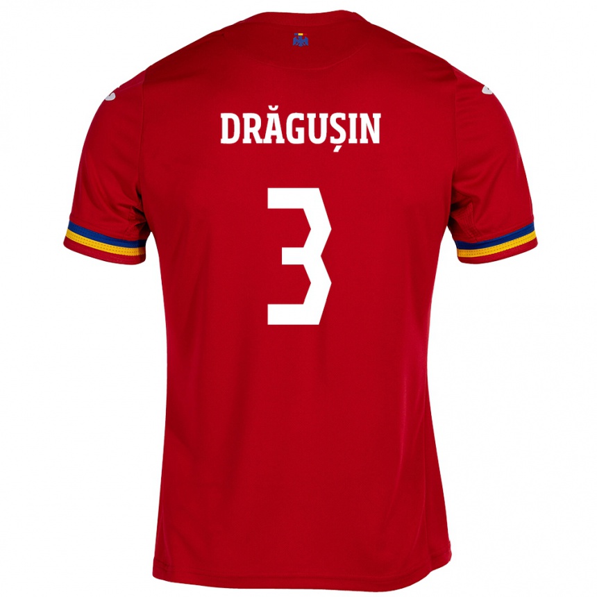 Herren Fußball Rumänische Radu Drăgușin #3 Rot Auswärtstrikot Trikot 24-26 T-Shirt Luxemburg