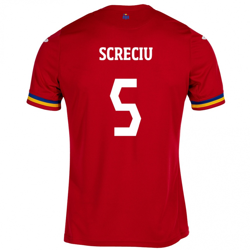 Herren Fußball Rumänische Vladimir Screciu #5 Rot Auswärtstrikot Trikot 24-26 T-Shirt Luxemburg