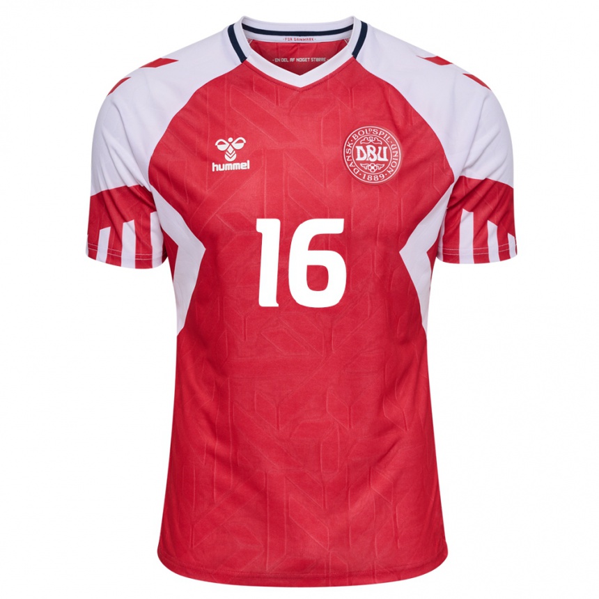 Damen Fußball Dänische Magnus Nielsen #16 Rot Heimtrikot Trikot 24-26 T-Shirt Luxemburg