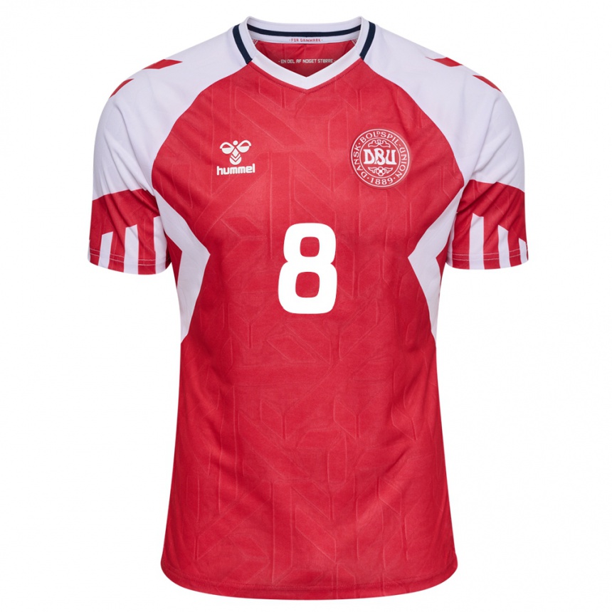 Damen Fußball Dänische Gustav Isaksen #8 Rot Heimtrikot Trikot 24-26 T-Shirt Luxemburg