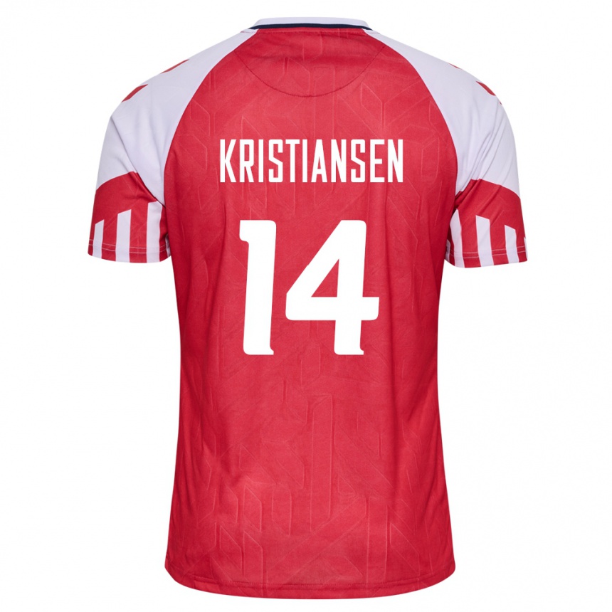 Damen Fußball Dänische Victor Kristiansen #14 Rot Heimtrikot Trikot 24-26 T-Shirt Luxemburg