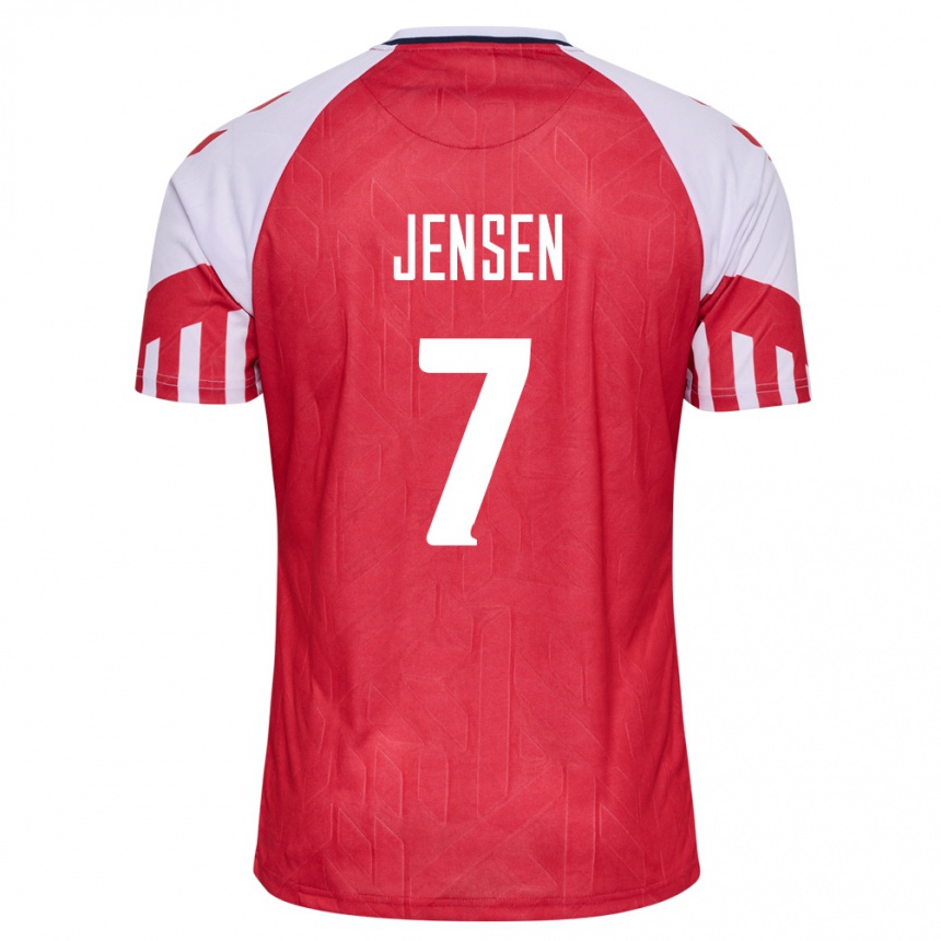 Damen Fußball Dänische Mathias Jensen #7 Rot Heimtrikot Trikot 24-26 T-Shirt Luxemburg