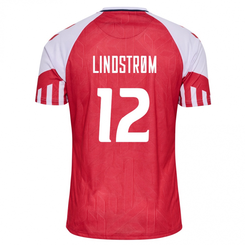 Damen Fußball Dänische Jesper Lindstrom #12 Rot Heimtrikot Trikot 24-26 T-Shirt Luxemburg