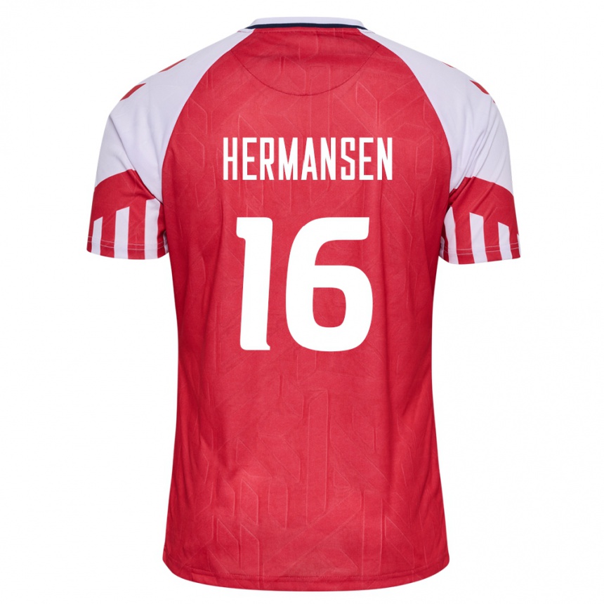 Damen Fußball Dänische Mads Hermansen #16 Rot Heimtrikot Trikot 24-26 T-Shirt Luxemburg