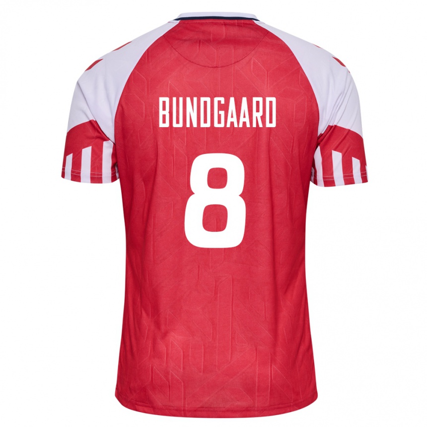 Damen Fußball Dänische Filip Bundgaard #8 Rot Heimtrikot Trikot 24-26 T-Shirt Luxemburg