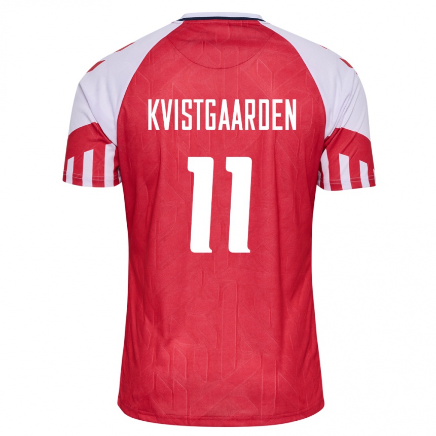 Damen Fußball Dänische Mathias Kvistgaarden #11 Rot Heimtrikot Trikot 24-26 T-Shirt Luxemburg