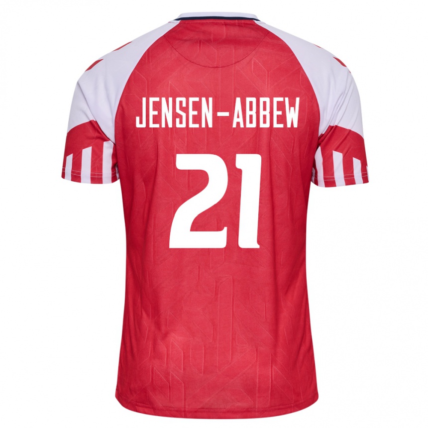 Damen Fußball Dänische Jonas Jensen-Abbew #21 Rot Heimtrikot Trikot 24-26 T-Shirt Luxemburg
