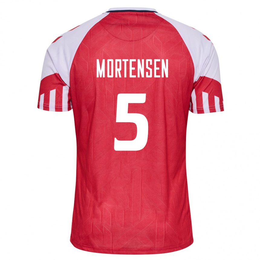 Damen Fußball Dänische Gustav Mortensen #5 Rot Heimtrikot Trikot 24-26 T-Shirt Luxemburg
