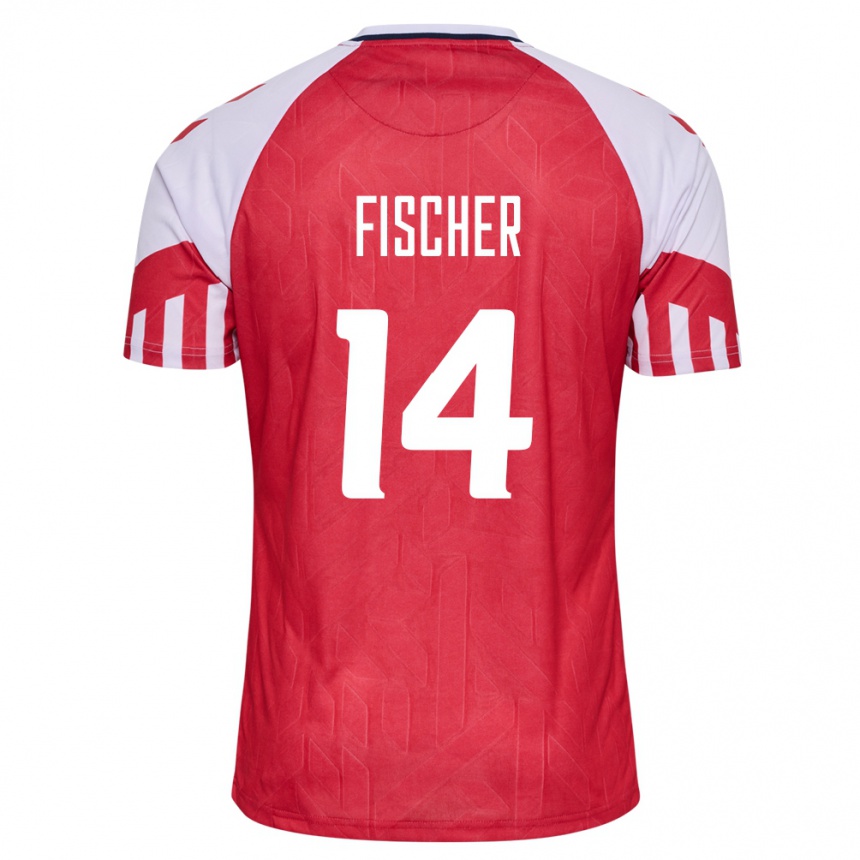 Damen Fußball Dänische Mikkel Fischer #14 Rot Heimtrikot Trikot 24-26 T-Shirt Luxemburg