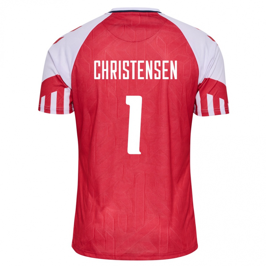Damen Fußball Dänische Lene Christensen #1 Rot Heimtrikot Trikot 24-26 T-Shirt Luxemburg
