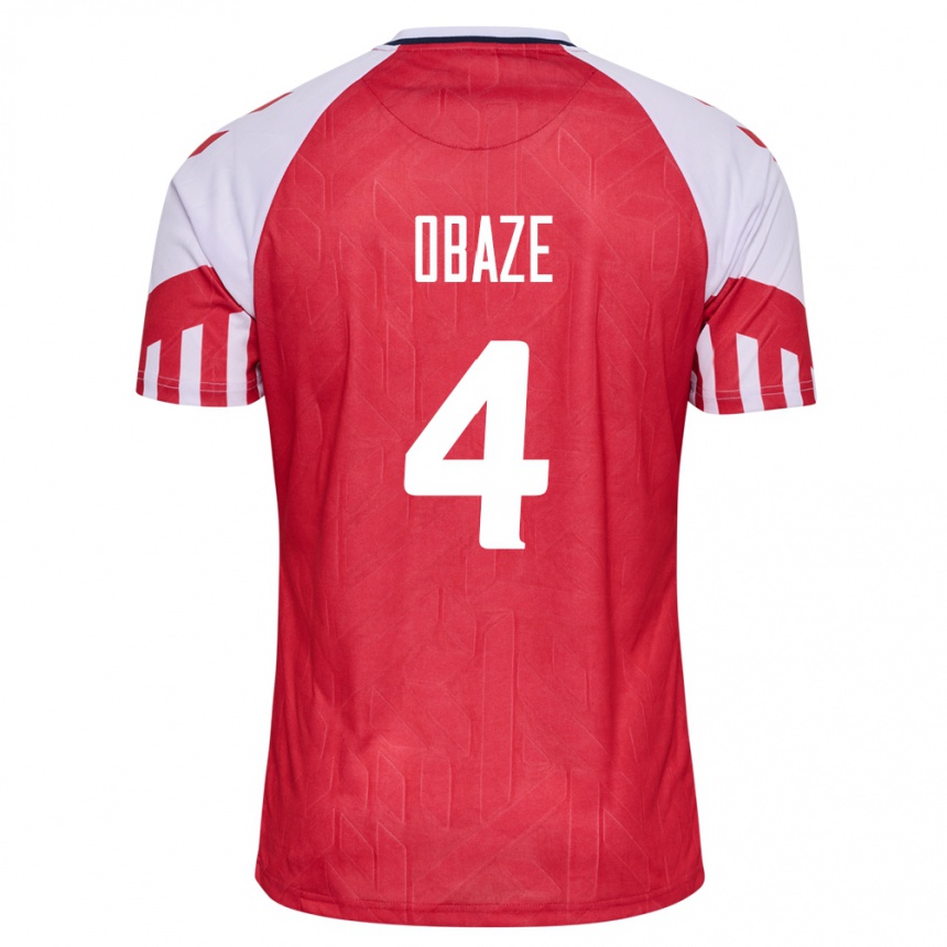 Damen Fußball Dänische Isabella Obaze #4 Rot Heimtrikot Trikot 24-26 T-Shirt Luxemburg