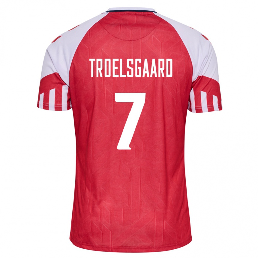 Damen Fußball Dänische Sanne Troelsgaard #7 Rot Heimtrikot Trikot 24-26 T-Shirt Luxemburg
