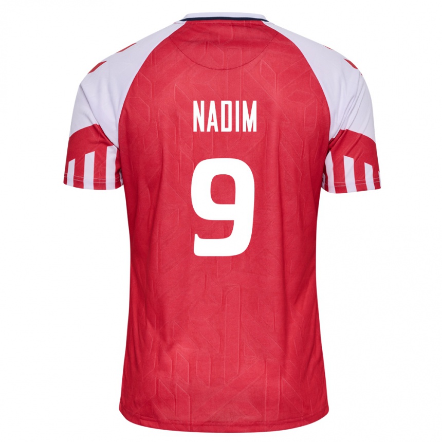 Damen Fußball Dänische Nadia Nadim #9 Rot Heimtrikot Trikot 24-26 T-Shirt Luxemburg