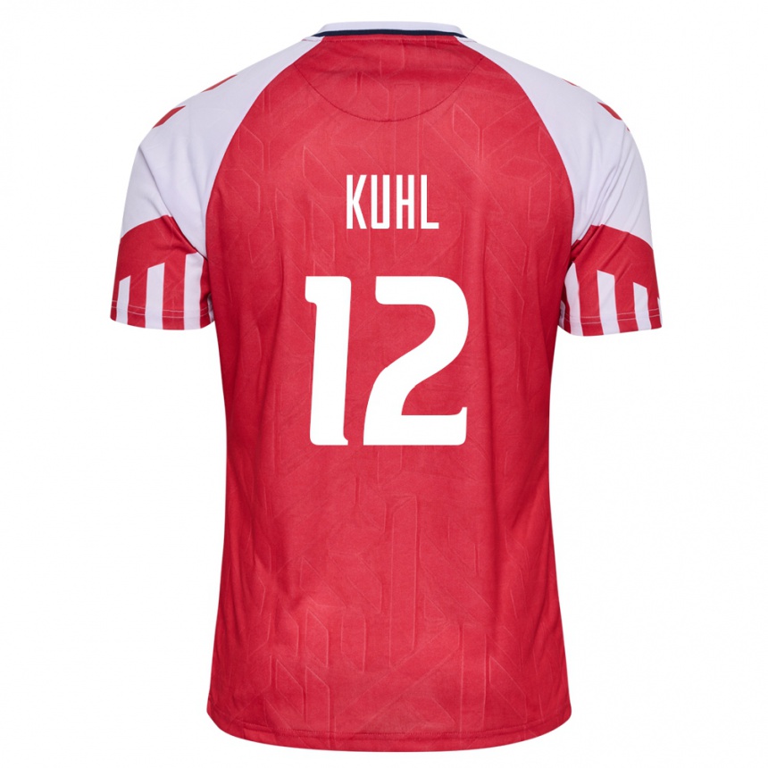 Damen Fußball Dänische Kathrine Kuhl #12 Rot Heimtrikot Trikot 24-26 T-Shirt Luxemburg