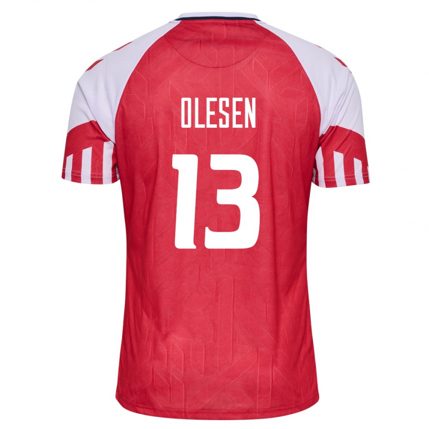Damen Fußball Dänische Karoline Olesen #13 Rot Heimtrikot Trikot 24-26 T-Shirt Luxemburg