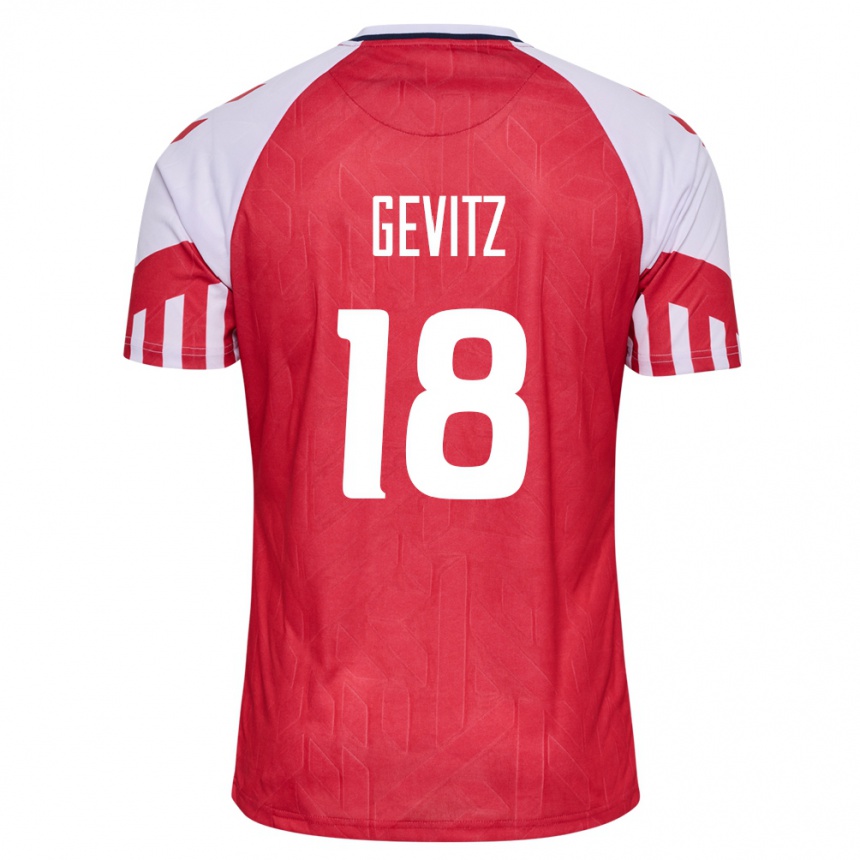 Damen Fußball Dänische Luna Gevitz #18 Rot Heimtrikot Trikot 24-26 T-Shirt Luxemburg