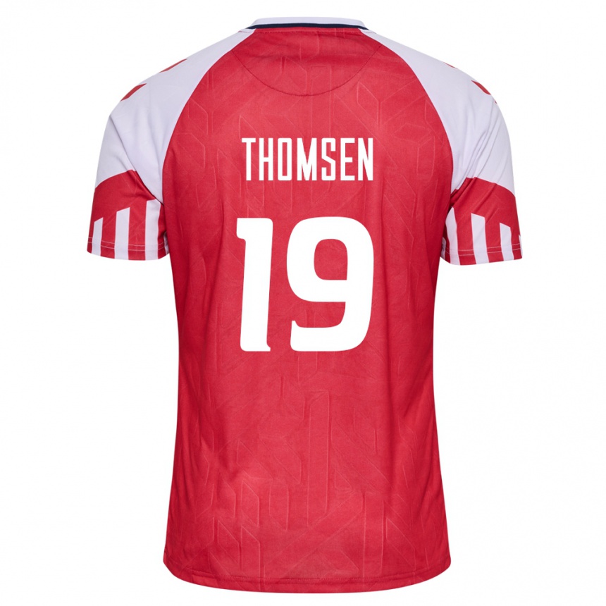 Damen Fußball Dänische Janni Thomsen #19 Rot Heimtrikot Trikot 24-26 T-Shirt Luxemburg