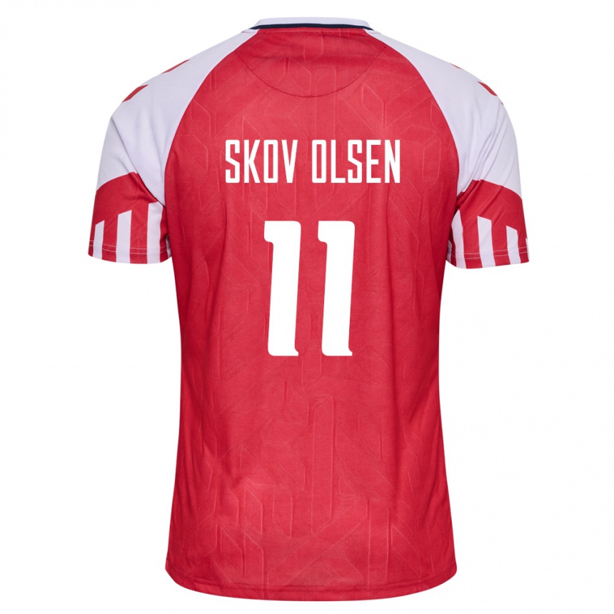 Damen Fußball Dänische Andreas Skov Olsen #11 Rot Heimtrikot Trikot 24-26 T-Shirt Luxemburg