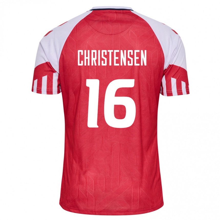 Damen Fußball Dänische Oliver Christensen #16 Rot Heimtrikot Trikot 24-26 T-Shirt Luxemburg