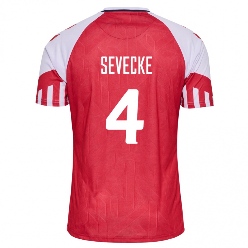 Damen Fußball Dänische Rikke Sevecke #4 Rot Heimtrikot Trikot 24-26 T-Shirt Luxemburg