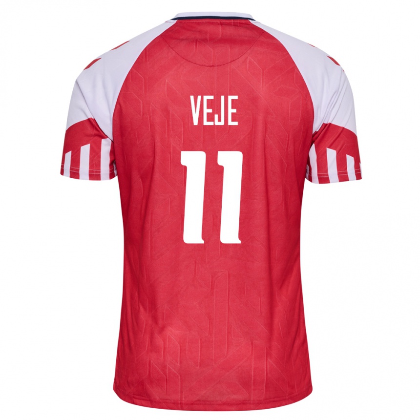 Damen Fußball Dänische Katrine Veje #11 Rot Heimtrikot Trikot 24-26 T-Shirt Luxemburg