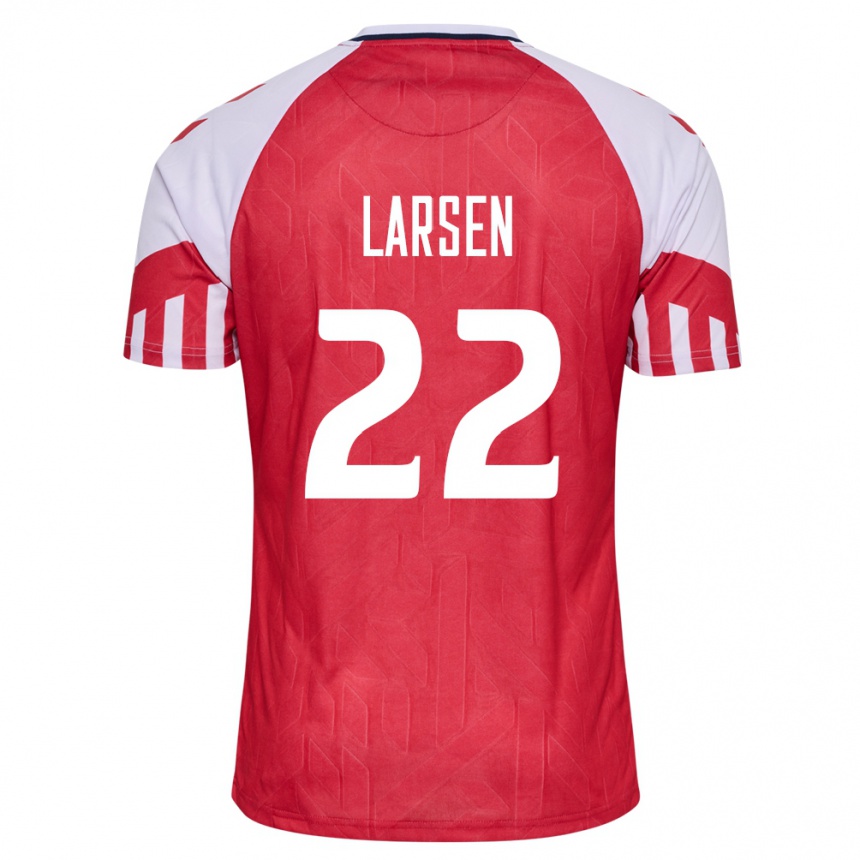 Damen Fußball Dänische Kathrine Larsen #22 Rot Heimtrikot Trikot 24-26 T-Shirt Luxemburg